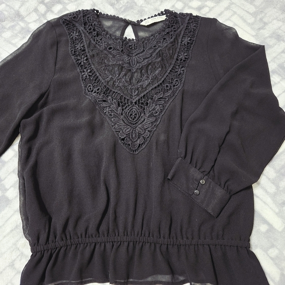 Zara Black Floral Embroidery Lace Sheer Blouse, size M - Picture 9 of 12